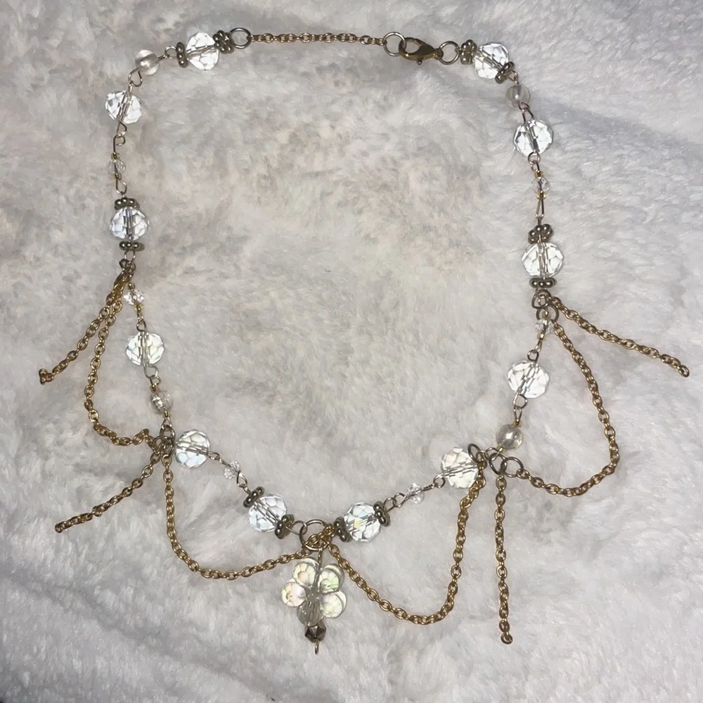 Handmade faux crystal gold dainty necklace - Picture 2 of 2